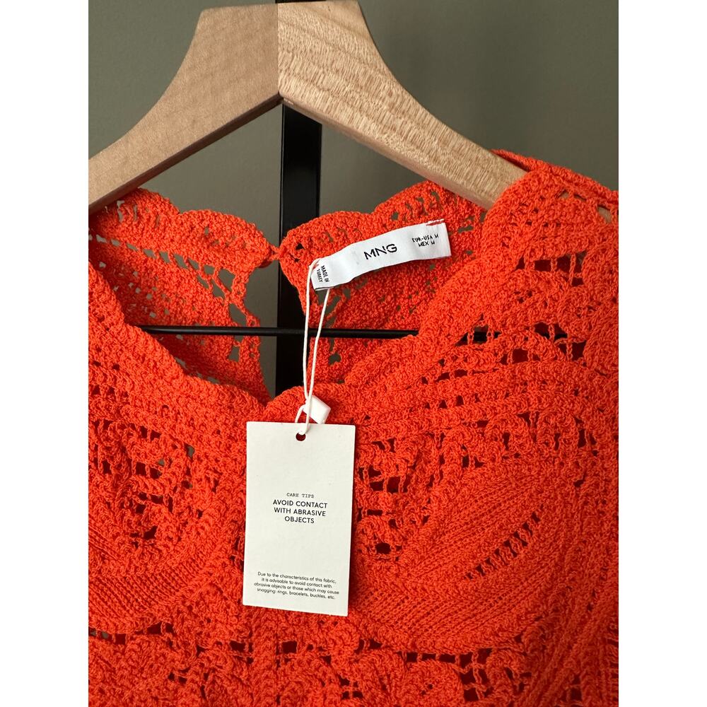 Mango Orange Crochet Cropped Sleeveless Top Size Medium NWT - Picture 3 of 5